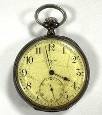 Antique Longines Silver Open Face Pocket Watch, 5 Grand Prix, Paris, Running