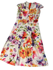 White with floral-print A-line midi dress