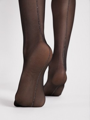 FIORE GINA BLACK W/ METALLIC BACKSEAM  TIGHTS PANTYHOSE 20 Den
