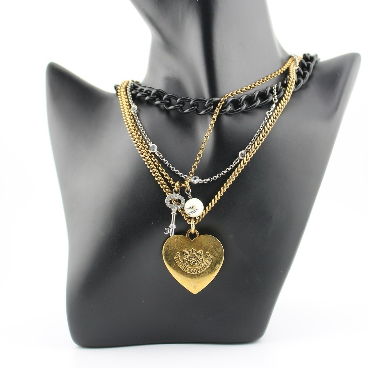 Black Leather Choker Necklace with Crystal Toggle Accent Juice Couture Juicy Couture Crystal Heart Toggle Necklace w/ Crown Top  main image 4