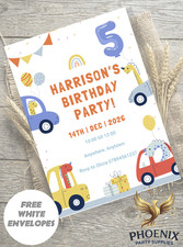 PERSONALISED CARS DINOSAUR PARTY INVITATIONS BIRTHDAY INVITES ANY AGE