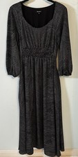 Madewell Women’s S ‘Balloon-Sleeve Ruched Midi Dress in Dot’ Black Smocked EUC