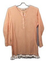Tory Burch Beach Cover-Up Tunic Orange White Stripe Tassels XS Pool Resort Boho