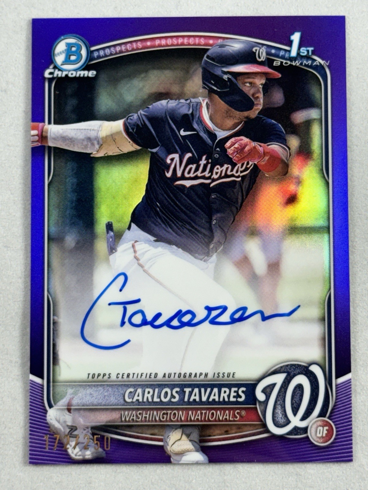 2025 Bowman Chrome Prospect Auto Purple Refractor 172/250 #CPA-CT Carlos Tavares