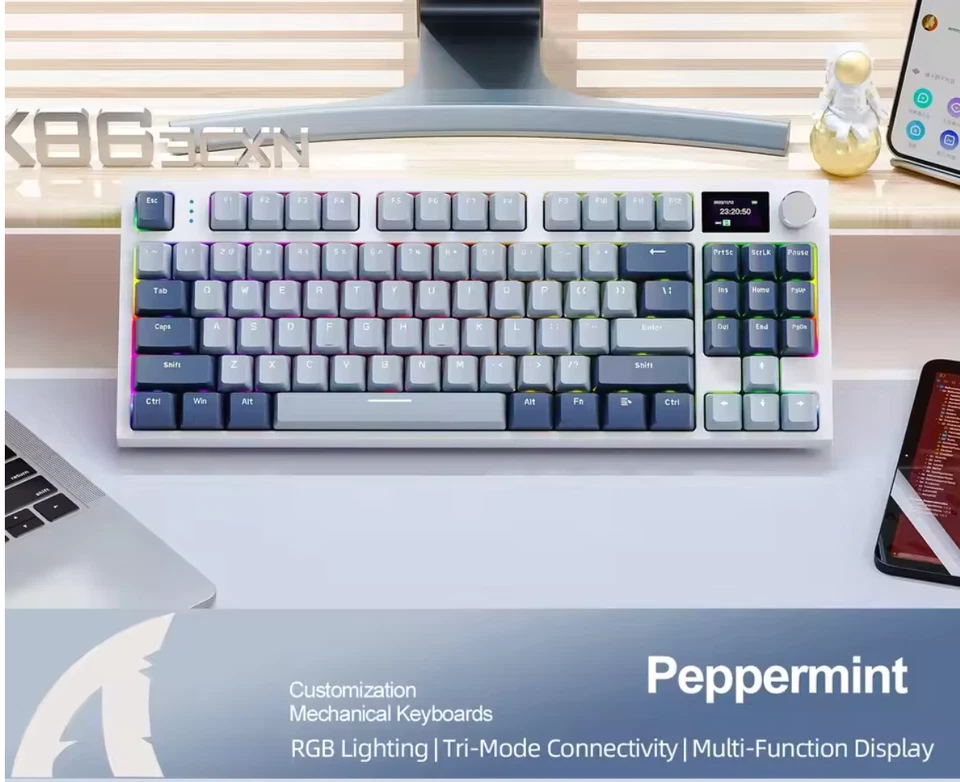 mechanische Gaming Tastatur QWERTY Kabellos Keyboard Mit Display und Lauts