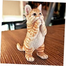 Outdoor Cat Statue Garden Decoration,Cute Prayer Orange Cat 5.5"lx3.7"wx9.1"h