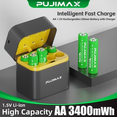 PUJIMAX AA Lithiumbatterien 8er Set 3400mWh USB-C Ladegerät mit Smart LED 1.5V