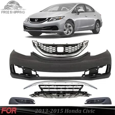 Front Bumper Cover Fascia & Grille Assembly Chrome For 2013-2015 Honda Civic