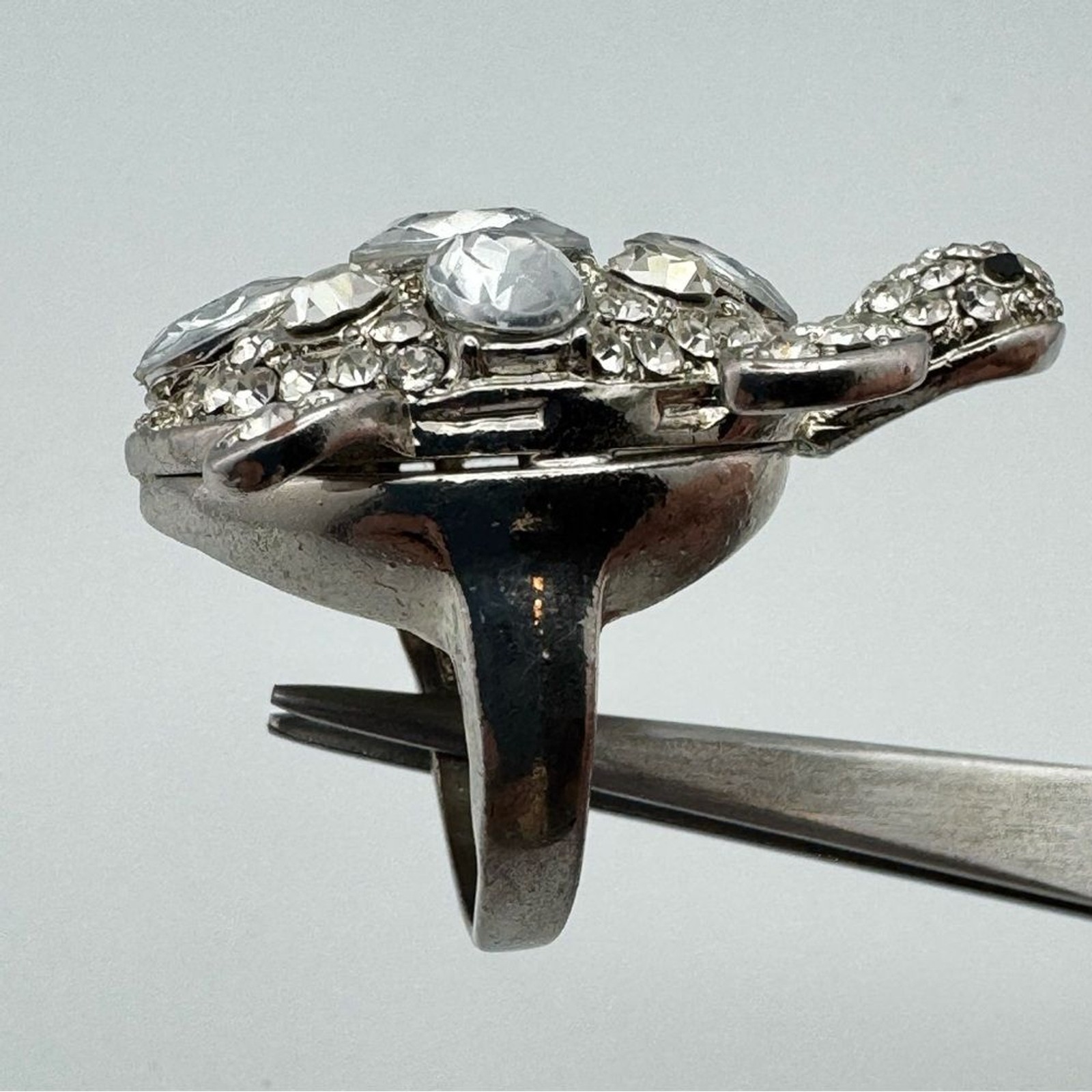 ALDO Crystal Turtle Statement Ring Silver Tone Si… - image 2