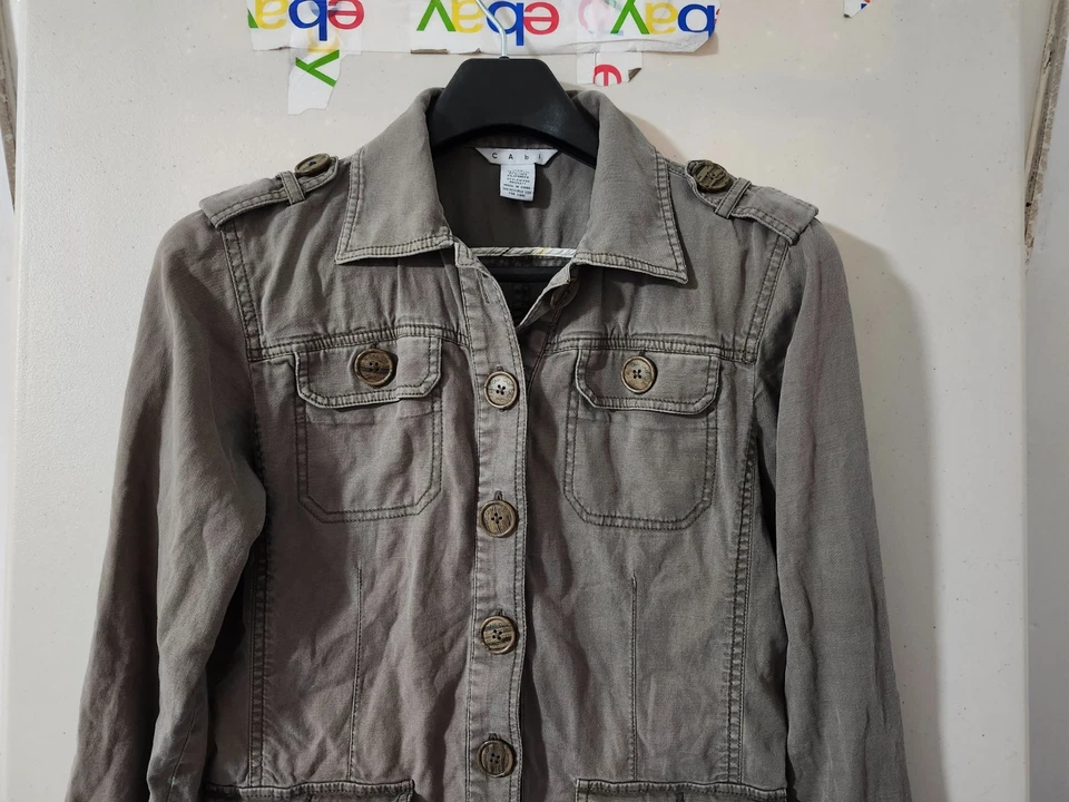 CABI Jacket Womens M GRN Military Button Up Field Chore Linen Blend Surgeon Cuff - Image 3 of 4