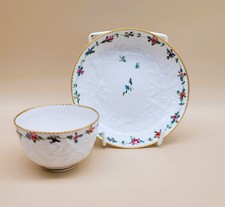 Chelsea Derby Porcelain Tea Bowl and Saucer 18th Century Moulded Hand Painted.