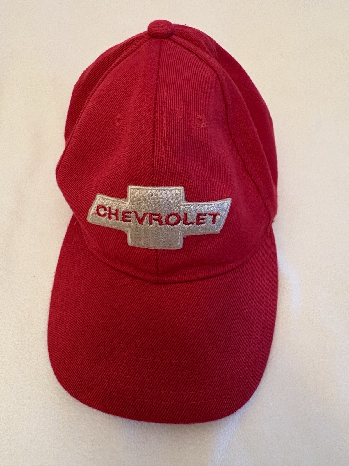 Vintage Chevrolet Red Hat With gold Background Bow. Adjustable Sizing