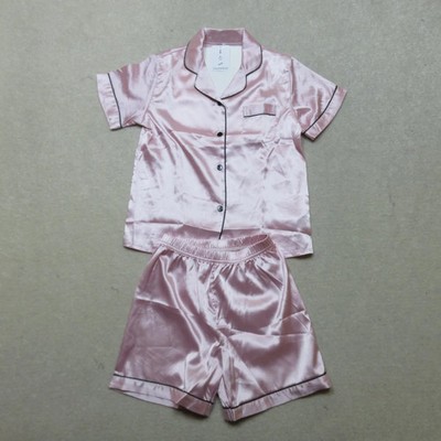 Swomog Mädchen Satin Pyjama Set Kurzarm Oberteil Shorts Rosa Größe 8/10