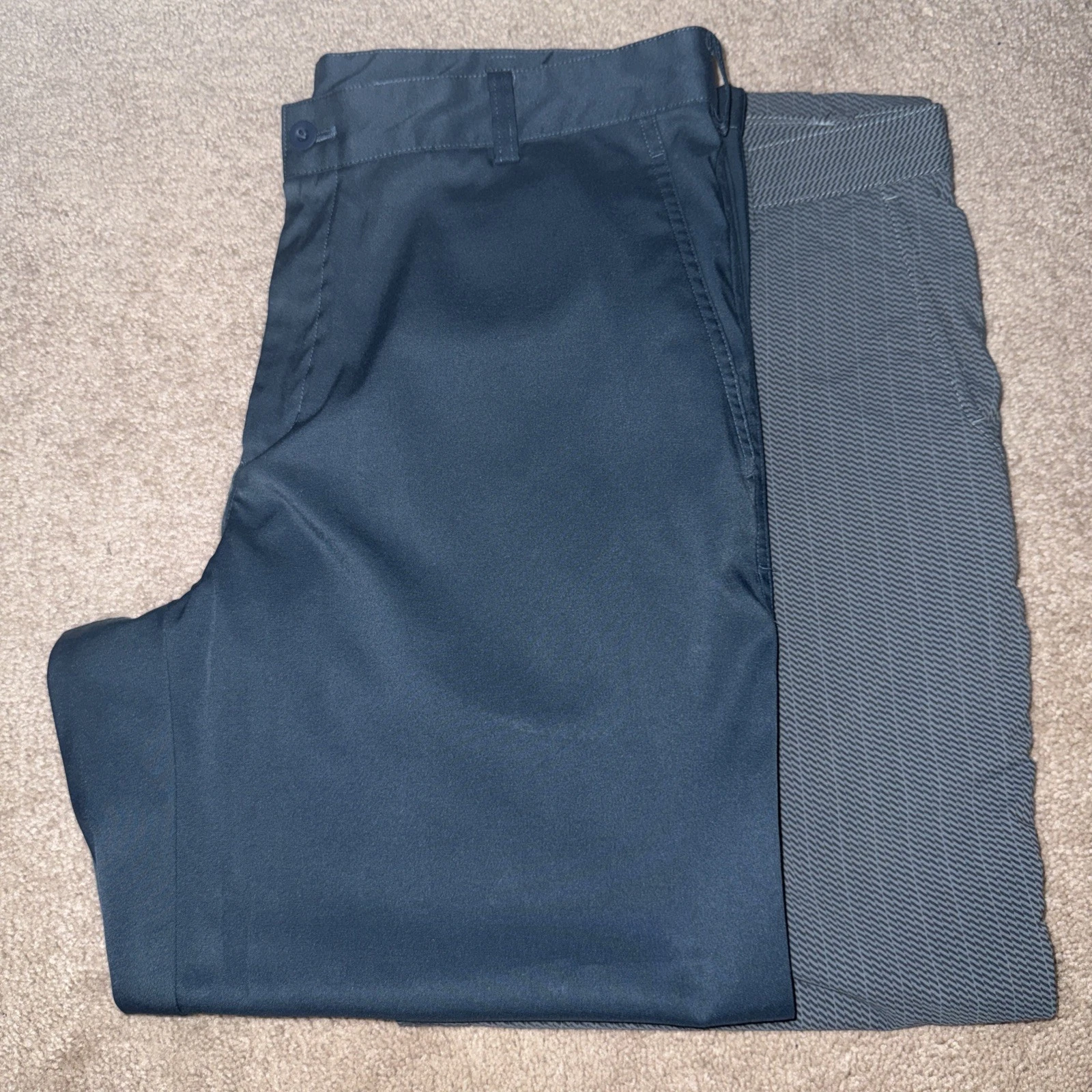 Lot Of 2 - Nike Golf Pants Mens Sz 35 Grey Geometric Print And Navy Dri-Fit Golf