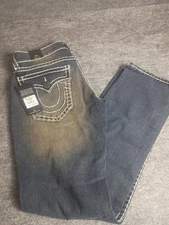 True Religion Ricky Relaxed Straight Jeans Men’s 30 Distressed Dark Wash NWT