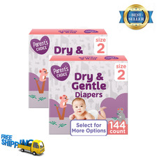  2 Pack Parent's Choice Dry  Gentle Diapers, Size 2, 144 Count, Fast Absorbing