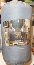 Hooded Quilted Water Repellent Camping Blanket Gray 54x72 w/ Stuff Sack