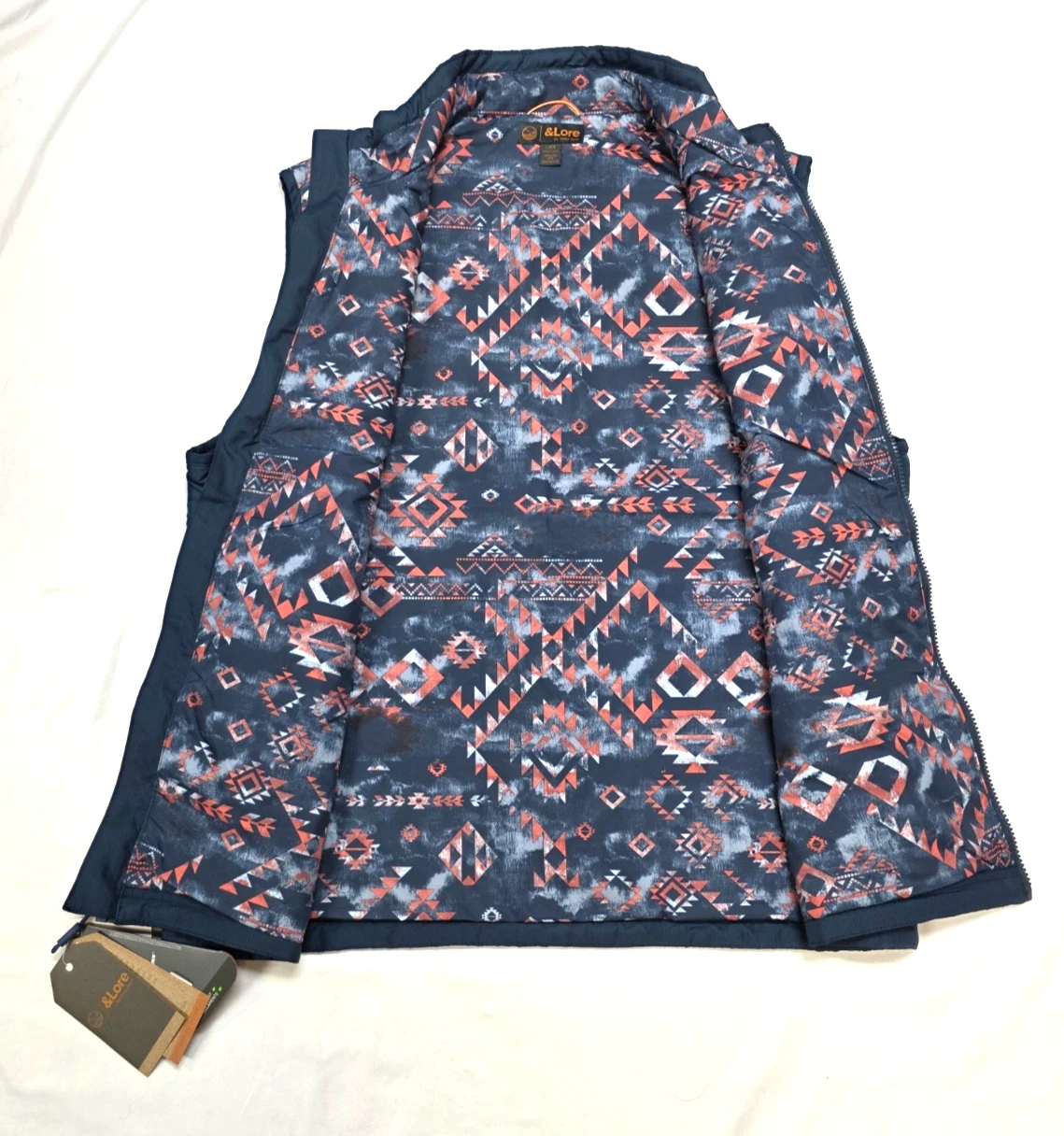 New &LORE Nanotex Aquapel Quilted TRIBAL Vest Men's LARGE L Insignia Blue POLY image 2
