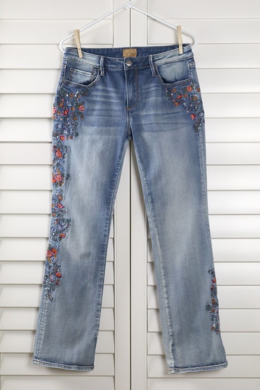 DRIFTWOOD $188 Free People Floral Embroidered Kelly Classic Fit Jeans Size 29
