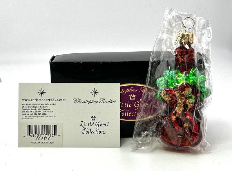 RADKO HOLIDAY VIOLIN GEM GLASS ORNAMENT (00-517-0) NIB