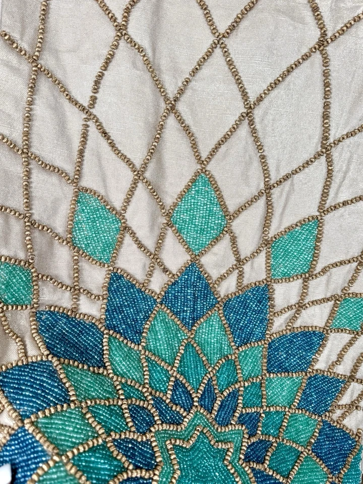 Kim Seybert Beaded Turquoise Teal Blue Gold Table Runner Formal Designer 14x72 - Image 2 of 4