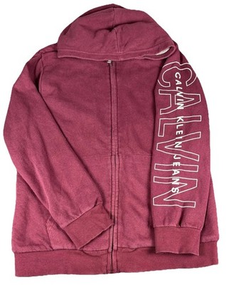 Calvin Klein Jeans Hoodie Youth Large 14/16 Red Fleece Full Zip Logo Graphic