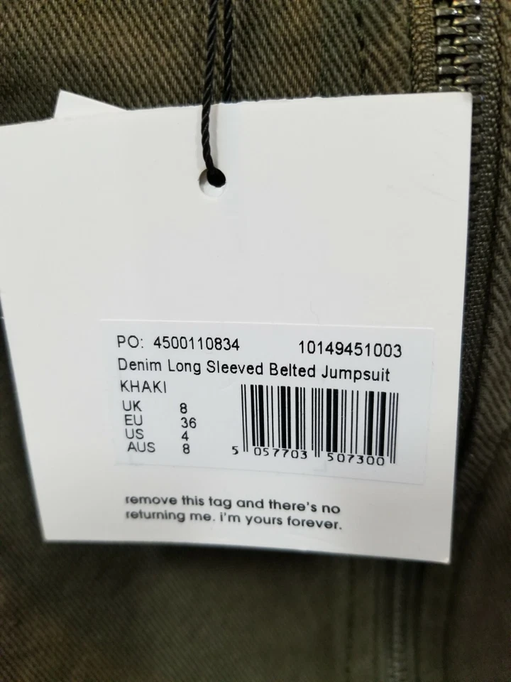 Mono vaquero manga larga con cinturón Missguided caqui talla 4 Foto 3 de 4