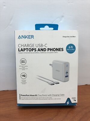 Anker - 6' USB-C 60W Power Delivery 2 Ports Cable PowerPort Atom III- OPEN BOX