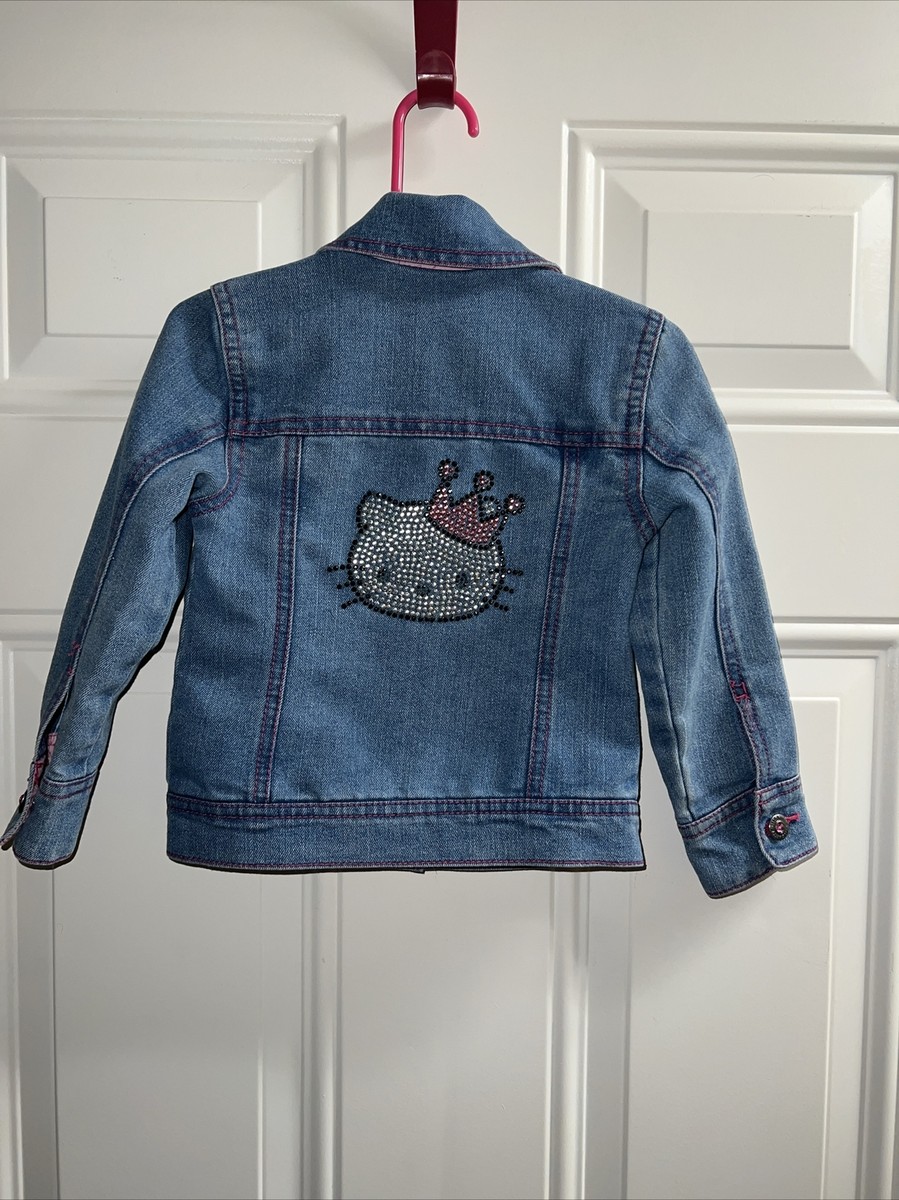 GIRLS EUC HELLO KITTY BLUE DENIM JEAN JACKET SZ 2T SANRIO LS