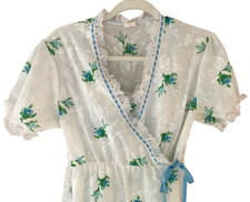 Vtg Amy Sue Robe Bathrobe with NWT Nightgown Set Long Blue Roses Women Small