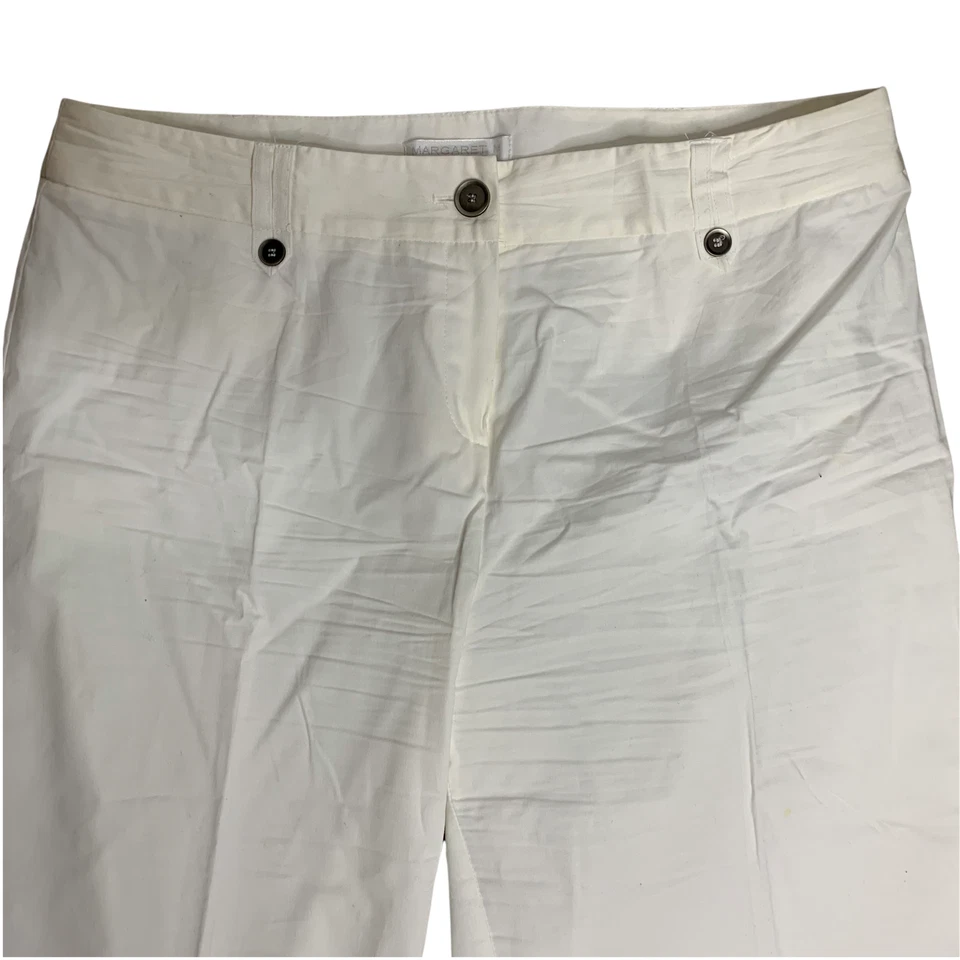 Pantalones Capri Margaret M Cintura Alta 14 Bolsillos Blancos Cinturón Lazos Botones Cremallera  Foto 2 de 4