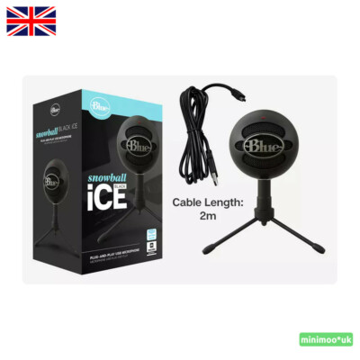 Blue Mic Snowball ICE USB Mikrofon für hochwertige Aufnahme & Streaming - Schwarz 