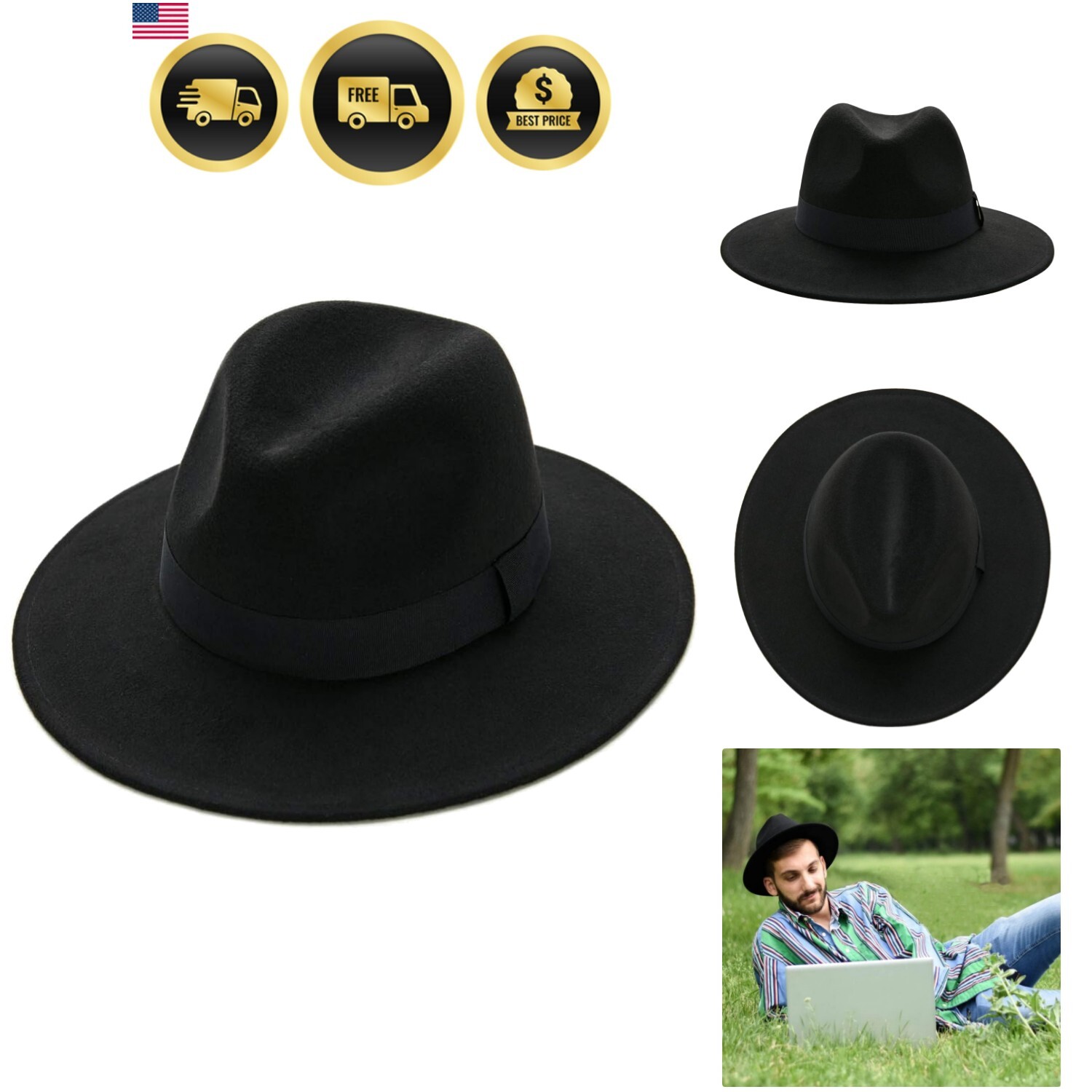1920s Gangster Fedora Hat for Men & Women - Wide Brim Costume Party Hat-image