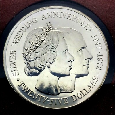 1972 CAYMAN ISLANDS $25 STERLING SILVER PROOF 25TH ANNIVERSARY