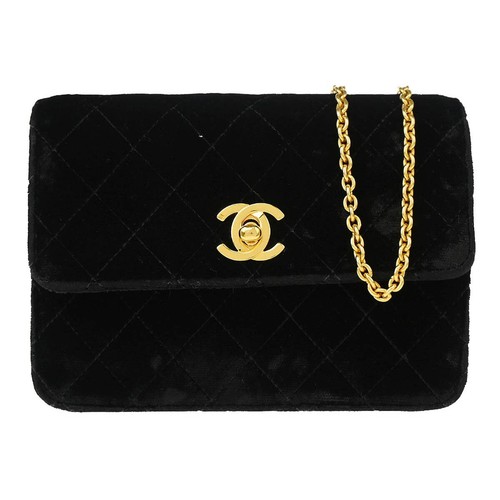 Chanel Black Velvet Chain Shoulder Bag 124738