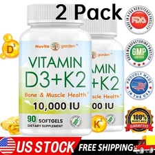 (2 PACK) Vitamin D3 K2 - Includes 10,000 IU of Vitamin D3, 200mcg MK7 Vitamin K2