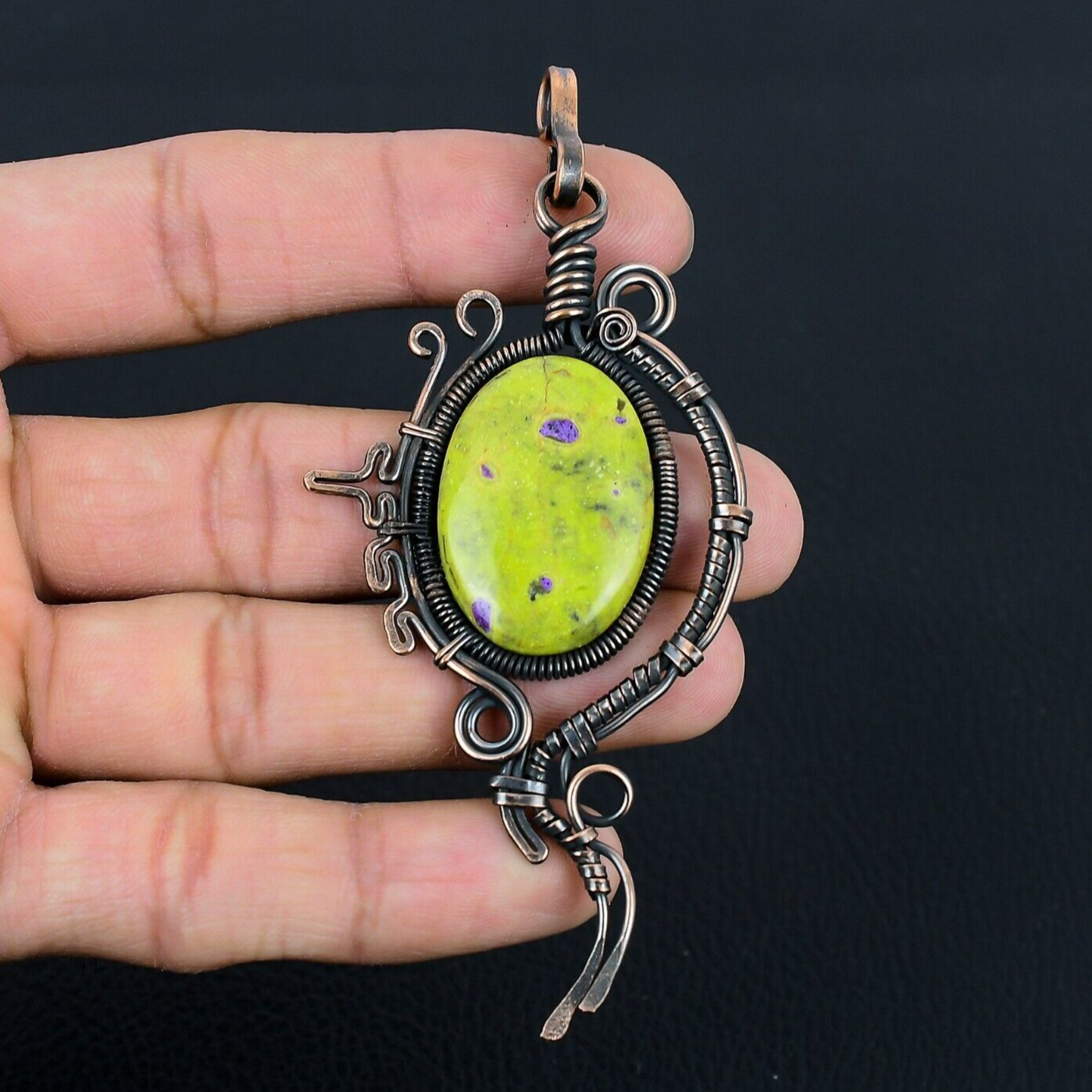 Stichtite Atlantisite Gemstone Handmade Copper Wire Wrap Jewelry Pendant For Her