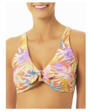 NEW Time Tru Tropical Floral Tie Front Bikini Swim Top Bralette Large 12-14