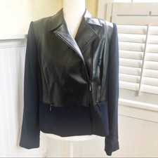 Catherine Malandrino Nwt Navy & Black Faux Leather Hawkes Jacket Size 12