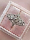 Art Deco Vintage Round Lab Created Diamond Three-Stone 925 Silver Wedding Ring
