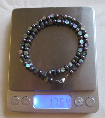STERLING SILVER ABALONE SHELL & PEACOCK PEARL BEADED NECKLACE 17" 17.64g (27106 - Picture 10 of 10