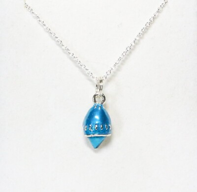 Sterling Silver 925 Enameled Blue Shell Pendant 3D with 18'' Sterling Cable Chain
