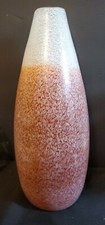 Mid Century Modern Handblown Glass Vase Ombre Orange White 13" Speckled Heavy