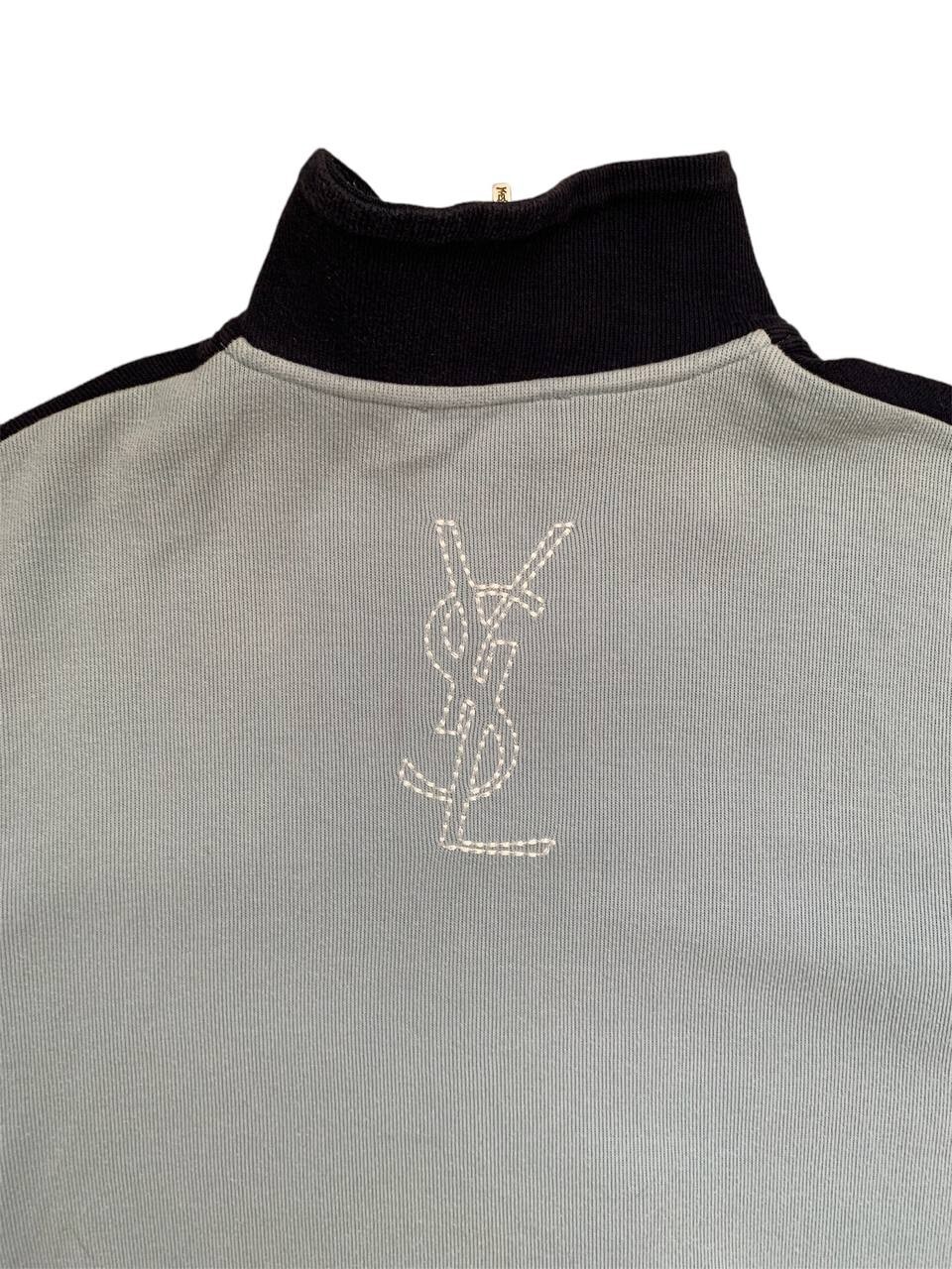 Maglione vintage raro YSL Yves Saint Laurent con cerniera grande logo uomo blu L