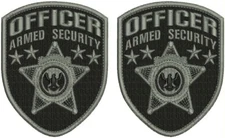 OFFICER ARMED SECURITY 2 EMB SHOULDER 4.5X3.7 5 HOOK ON BACK GRAY ON  BLACK
