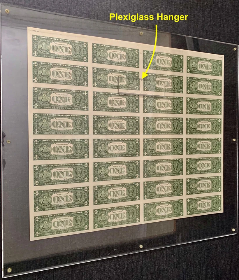 1985 Series Uncut Sheet of 32, $1 ONE DOLLAR BILLS *FRAMED IN PLEXIGLASS* FRB NY - Image 4 of 4