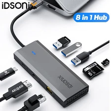 8 in 1 HUB Type C to HDMI SD/TF USB 3.0 RJ45 Adapter HUB Dock for MacBook