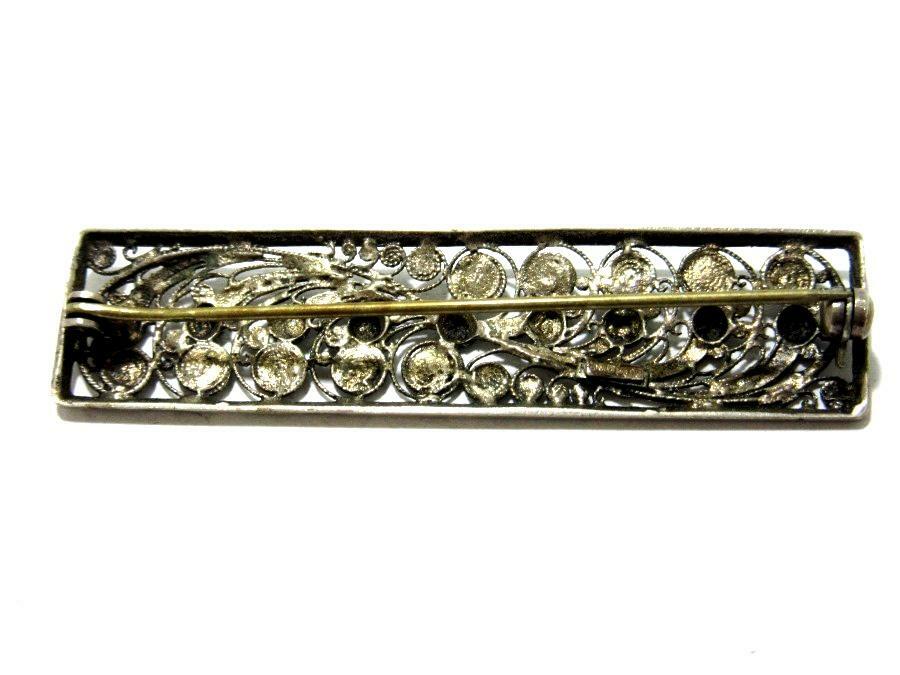 Bar Brooch in Rectangular Design with Filigree Pa… - image 2