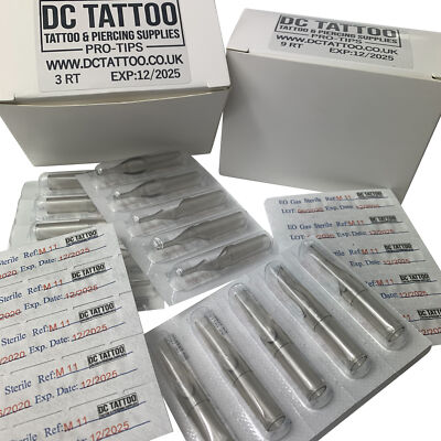 DCTattoo - 50 sterile Hybrid-Tattoo-Tips zum Einweg ALLE GRÖßEN * Beschreibung lesen