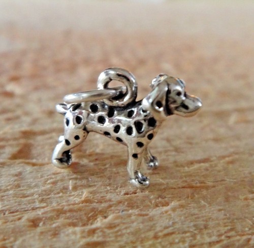 Sterling Silver 3D Tiny 10x14mm with Spots Dalmatian Dog Charm! - Picture 2 of 2